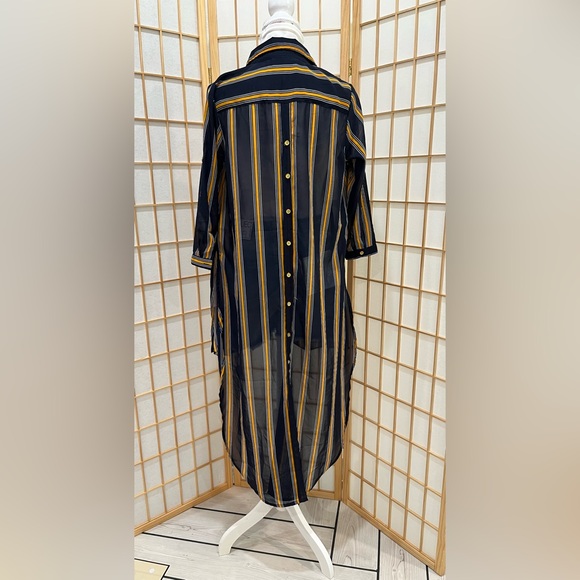 Cute navy blue/white/yellow coverup kimono/ asymmetrical long blouse 👘 - Picture 4 of 6